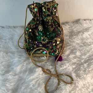 Sequin Mardi Gras Drawstring Evening Bag